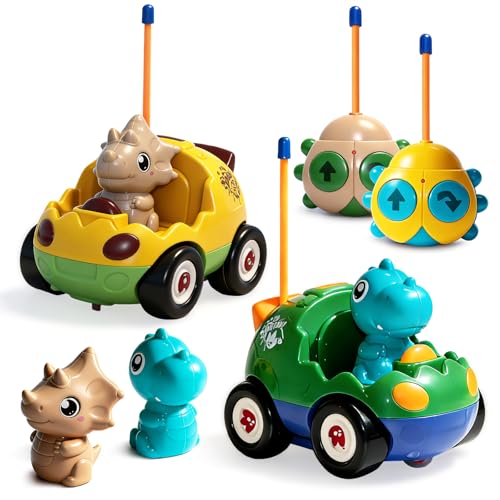TOPLIVING 2-Pack Remote Control Dinosaur Car Toys for Toddler Ages 18+ Months, 2 3 4 5 Year Old, Dino RC Vehicle with LED Lights, Music, Christmas Birthday Gift for Boys & Girls - image 1