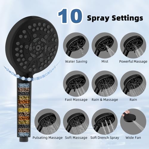 Image of Metal Rain Filtered Shower Head with Handheld, 10 inch High-Pressure,10-Mode
