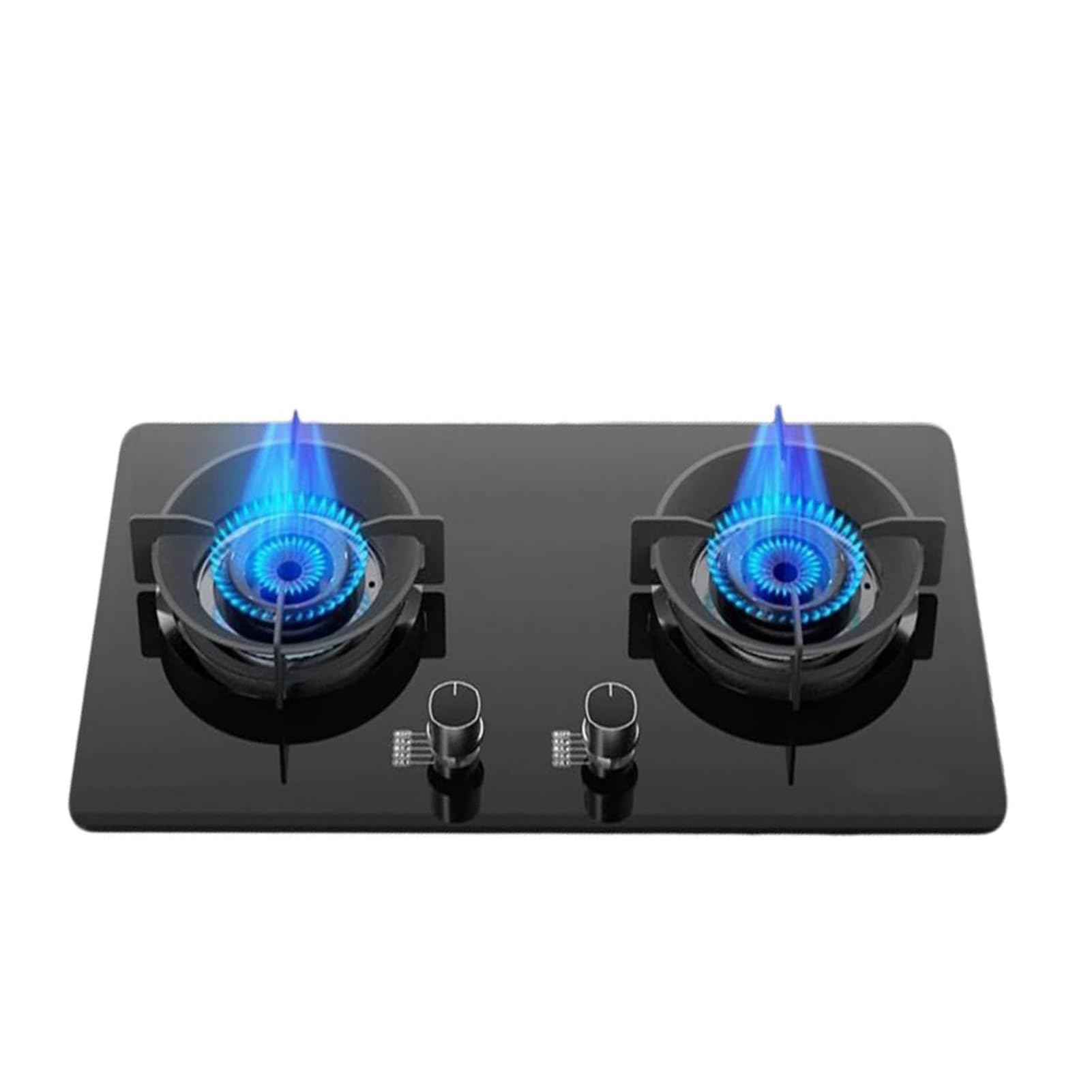 THEGA 2 Burner Gas Cooker, 4.8KW Kitchen Counter Top Stove, Tempered Glass Removable Cast Iron Pot Holder, with Flameout Protection, for Home Motor Camp(LPG)