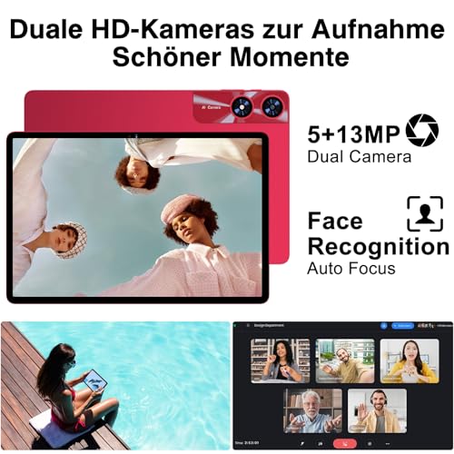 Tablet 11 Zoll Android mit, 24GB RAM 256GB ROM TF 2TB, Octa-Core, GMS, 5G WiFi 6, Bluetooth 5.0, Widevine L1, 5MP+13MP, 8000mAh, Gesichtserkennung, 1280 * 800, GPS, Ultraschnell Tablet mit Case - Red 6
