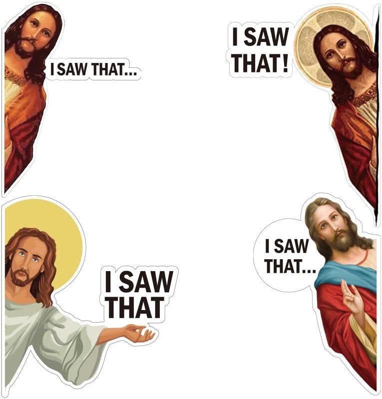 Tallew 8 Pcs I Saw that Jesus Stickers Funny Pet Sticker Set - Humorous Car Decals for Vehicle Window Laptop Water Bottle Bumper Skateboard - Easter Day Church Gift, 4 Styles(3 Inch, 6 Inch)