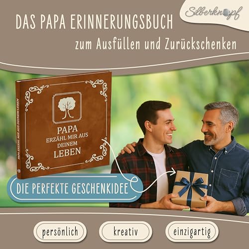 Silberknopf® Papa erzähl mir von deinem Leben | Erinnerungsbuch zum Ausfüllen | Papa Geschenk Geburtstag | Familienbuch | Vatertagsgeschenk für Papa | Geschenk für Papa | Buch zum Vatertag