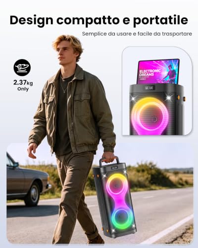 Ankuka Grande enceinte Bluetooth avec BT 5.3, 6 modes d'éclairage, port microphone, TWS, AUX-IN, 10 heures d'autonomie de la batterie, boîte à musique pour fêtes, camping, voyages – vue 5