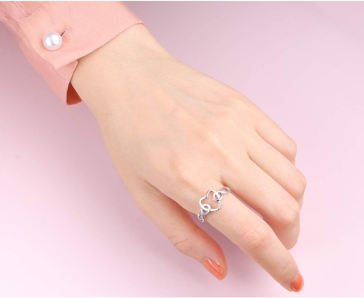 Sisters Rings, 925 Sterling Silver Always My Sister Forever My Friend Infinity Heart Sister Love Knot Ring Gift for Women Sisters Siblings, Size 5-9