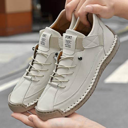 Image of Womens Casual Shoes Ankle Chukka Boots Slip On Breathable Loafers Handmade Fashion Sneakers Mid top Walking Driving Flats Shoes