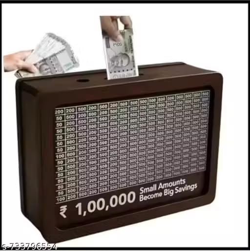 Image of Wooden Money Bank, Piggy Bank for Kids, Wood Material, Coin Saving Box (1,00,000 Money Bank 02)