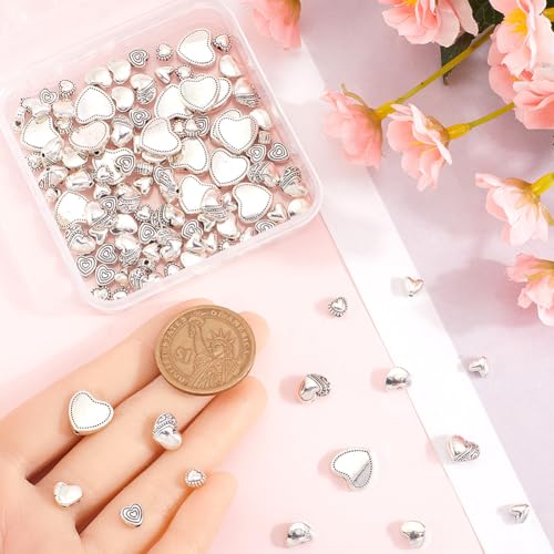 SOFPLATE 1 Box 120Pcs Antique Silver Heart Beads Heart Charm Spacer Bead Metal Alloy European Style Love Hearts Loose Spacer Beads for jewellery Making Bracelets Earrings Crafts Valentines Day Gifts - Image 3