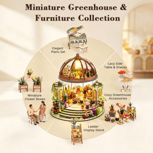 Image of PATPAT DIY Craft Kits Doll House Hanging Garden DIY Miniature House Kit with LED Light, Wooden Dollhouse for Girls for Adults and Beginners, Kids Craft Items Ideal Gift for Family and Friends