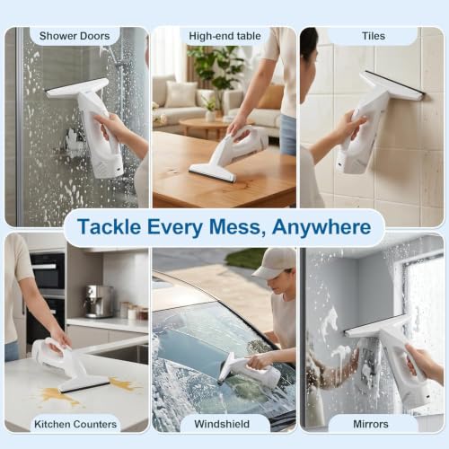 GARYOG Window Vacuum Squeegee Cordless,Electric Window Cleaner Kit with 31-40" Extendable Pole,2000Pa,2200mAh,150ml Tank,2 Squeegee Blades for Shower Glass,Tiles,Mirrors,Car. — view 5