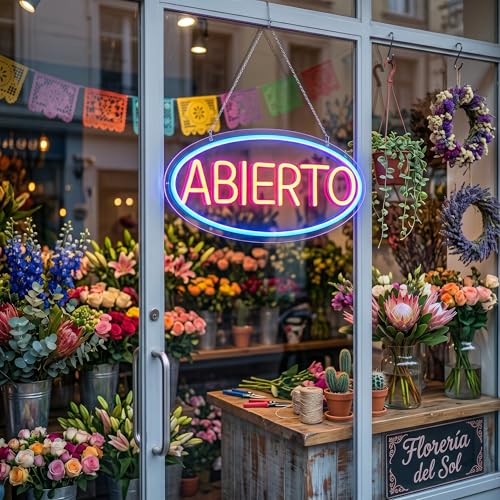 Image of Abierto Open Neon Sign for Business, Spanish Large Open LED Light up Sign, Open Neon Lights for Bar Restaurant Coffee Salon Store Shop Wall Window Display,Business Open Sign