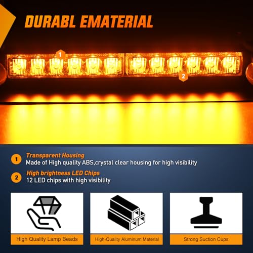 Image of Nilight 12LED Traffic Advisor Strobe Light Bar Amber Hazard Safety | Emergency Warning Dash Front /Rear Windshield Flashing Lights for Cars Trucks Police Firefighter Plow Construction Vehicles
