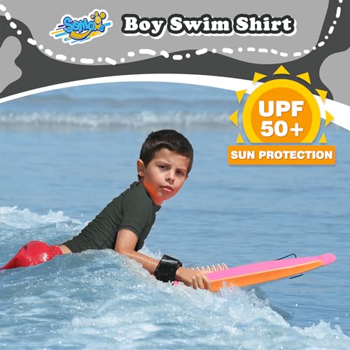 Image of Boys Rash Guard Swim Shirt Short Sleeve for Toddler Kids Youth Rashguard Water Shirt UPF+ 50 Quick Dry Swimming Shirt
