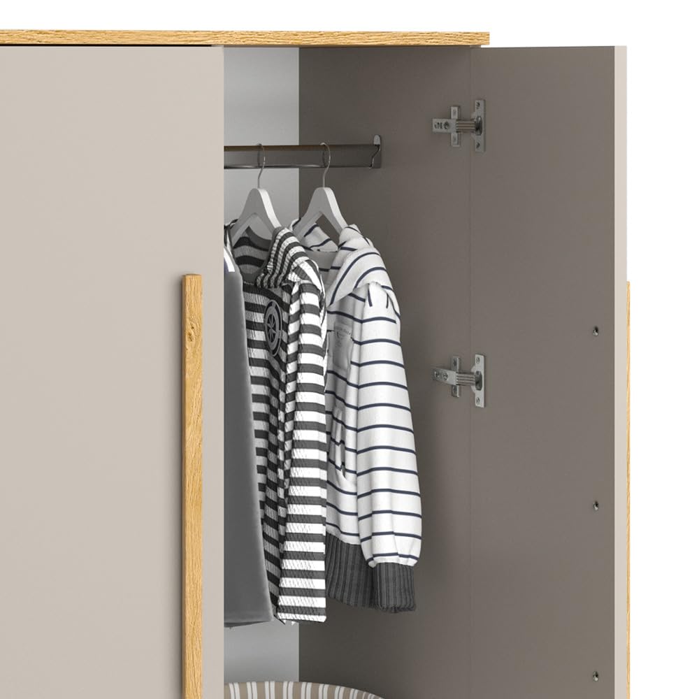 VitaliSpa Kinderkleiderschrank Malia, Cashmere/Eiche, 70 x 120 cm, mit Einlegeböden und Kleiderstange zur flexiblen Aufbewahrung
