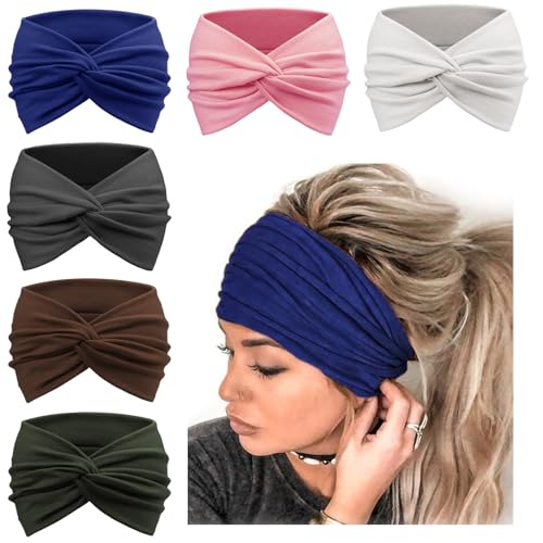 AQOKKA Extra Wide Turban Headbands for Women No Slip Boho Elastic Hairband
