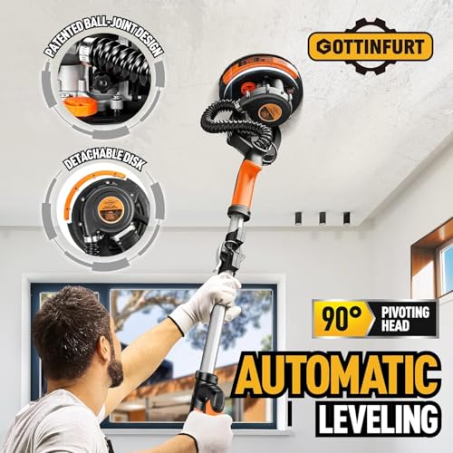 πππ5 ππ©π π«ππππ Drywall Sander, 780W Electric Power Drywall Sander with Vacuum, Dry Wall Sander with Extendable Handle, 7 Variable Speed 900-1800RPM, 95.5% Dust Removal for Popcorn Ceiling