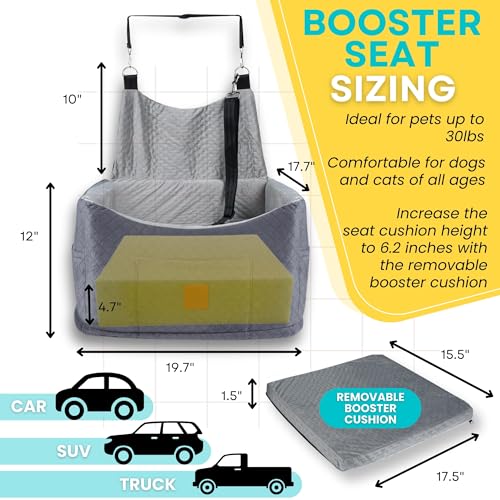 Dog Car Seat for Small & Medium Sized Dogs up to 30 lbs โ Fully Detachable & Washable Dog Booster Seat W/3 Storage Pockets, Cushion & Safety Belt | Elevated Car Seat for Travel | Dog Accessories Dog Car Seat for Small & Medium Sized Dogs up to 30 lbs โ Fully Detachable & Washable Dog Booster Seat W/3 Storage Pockets, Cushion & Safety Belt | Elevated Car Seat for Travel | Dog Accessories