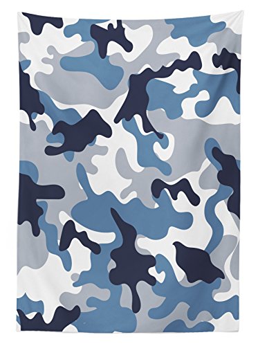 Ambesonne Camouflage Tablecloth, Illustration With Abstract Soft Colors Pattern Camouflage Design, Dining Room Kitchen Rectangular Table Cover, 60" X 84", Blue Indigo #TOP1