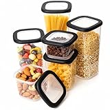 ionEgg Set di 6 contenitori per alimenti in plastica con coperchio, con etichette, impilabili, per alimenti secchi, snack, pasta e preparazione dei pasti