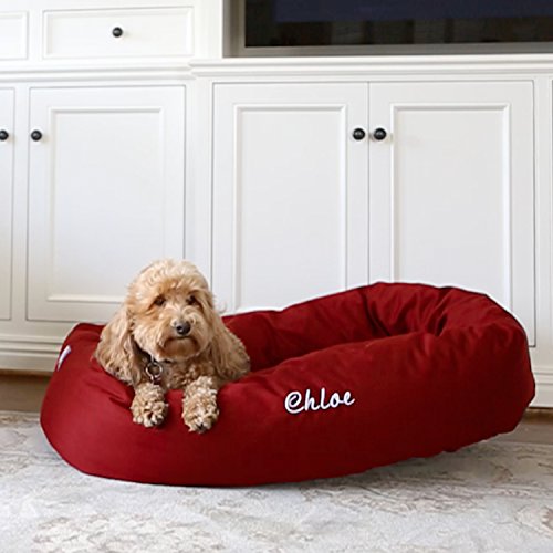 Image of Majestic Pet Personalized 24 Inch Round Calming Dog Bed - Washable, Soft Donut Dog Bed with Spine Support, 24x19x7 Inch, Small - Red