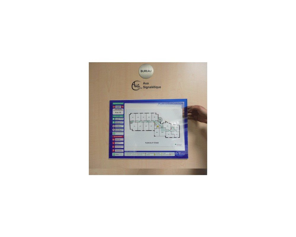 AUA SIGNALETIQUE - Support Plan d'évacuation plexiglass - 420x300 mm -Conforme à la Norme NF X08-070