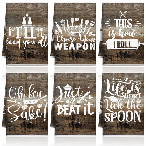 Image of Bencailor 6 Pcs Farmhouse Kitchen Towels Brown Kitchen Decor and Accessories Dish Towels Absorbent Fast Drying Hand Tea Vintage Hanging Reusable Cleaning Dishcloths for Cooking Farmhouse Accessory
