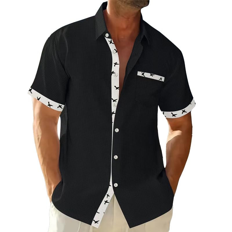 Men's Casual Short Sleeve Button Down Shirt Summer Beach Shirt Vacation Shirt with Pocket