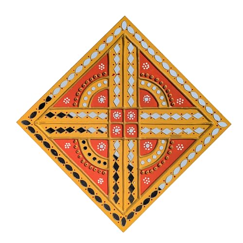 Image of Ethnics of Kutch Traditional Kutch Handicraft Mud-Mirrorwork Lippan Kam Wall Art (Water and Break Resistant) - Square (12 inch x 12 inch) - (Pink LKT-0288)