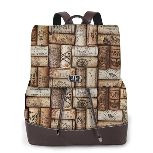 FLGHJNBJN Mochila versátil de cuero de corcho de vino para mujer, elegante mochila de poliuretano para viajes, universidad, viajes, al aire libre