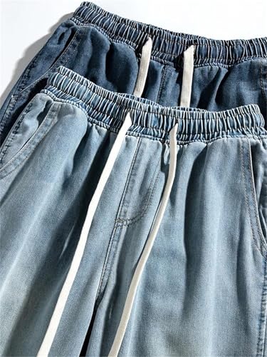 Mens Jeans Summer Lightweight Drawstring Wide-Leg Baggy Denim Pants Straight Loose Fashion Wear4