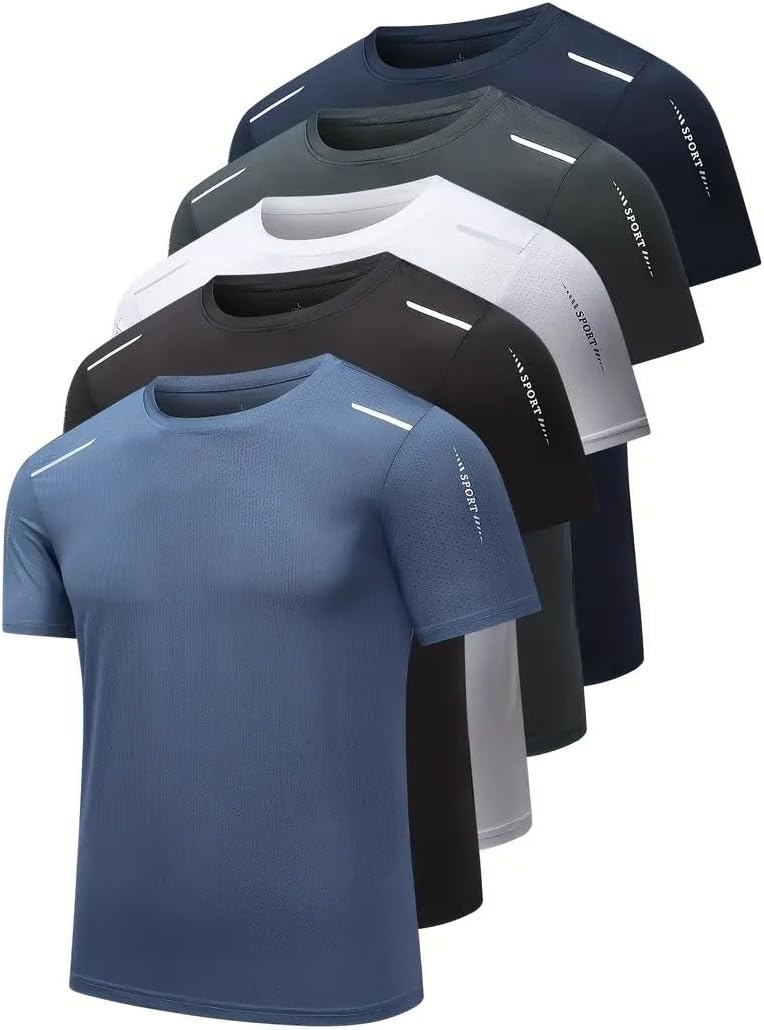 تي شيرت رياضي حرير سريع الجفاف وطارد للرطوبة، تي شيرت رياضي بأ...