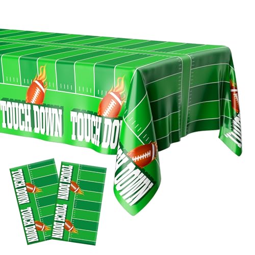 Image of Football Tablecloth, Superbowl Party Decorations 2026, Football Party Decorations, 2PCS 54 inchx108 inch Disposable Plastic Touchdown Table Cloth Table Cover Rectangular for Football Tailgate Party Supplies