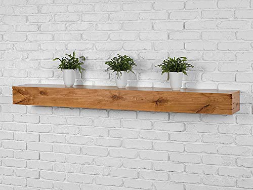 48 Inch Floating Fireplace Mantel Wood Shelf In Clear Polyurethane - Wallace From Mantels Direct | Wooden Rustic Wall Shelf | Designed and Milled in The USA | Great for Electric Fireplaces and Décor - Thumbnail 2