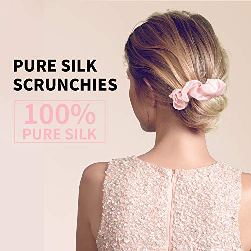 100% Silk Scrunchies-Hair Ties-Ropes Hair Bands-Bows Ropes Elastics Ponytail Holders for Women Girls Hair Accessories-No Hurt Your Hair?Pink?