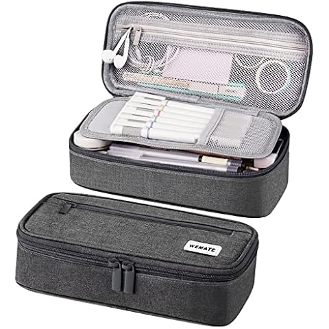 WEMATE Large Pencil Case, Pencil Pouch with Zipper Compartments, Aesthetic Pencil Bag for Adults, Stationery pencil Case Organizer for Office Grey Cover