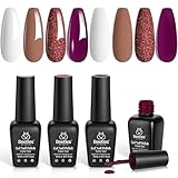 Beetles Pune Purple Gel Nail Polish Set - 4 Colors Glitter Metallic Nude White Gel Polish Kit Snow White Silver Nail Gel Polish Soak Off UV LED Gel Nail Kit Vanish Manicure DIY Home Christmas Gift Box