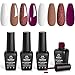 Beetles Dark Burgandy Plum Gel Nail Polish Set - 4 Colors Glitter Metallic Beige White Gel Polish Kit Nail Gel Polish Soak Off UV LED Gel Nail Kit Vanish Manicure DIY Home Holiday Gift Box