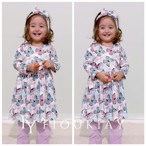Image of fioukiay Toddler Girls Fall Clothes Set Little Girls Butterfly Tunic Tops Leggings Outfit Boutique Clothing(Purple, 2T)