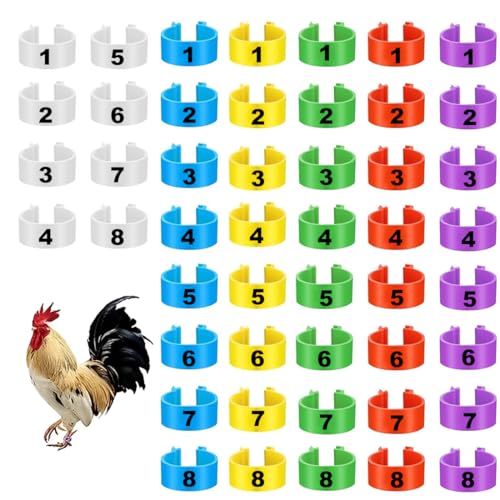 JEYORZY 48 Stück Geflügel Fußringe, Plastikgeflügel Beinringe, Hähnchen Beinringe Mehrfarbige Hähnchen Identifikation Beinbänder Nummerierter Clip an Geflügel Beinringen für Truthahn Ente Gans (20mm)