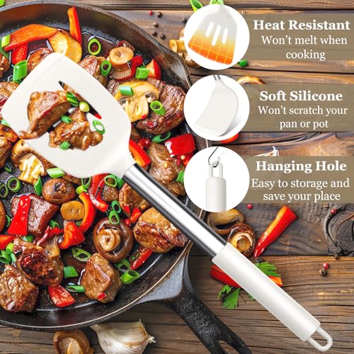 Image of TeamFar Kitchen Utensils Set of 8, Silicone Utensils Kitchen Tools-White
