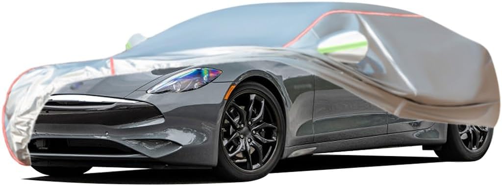 WOLWES Car Covers are Suitable for 2018-2021 Karma Revero Base/GT, Water,Rain,Sun and Snow Resistant Oxford Fabric Car Cover,with Side Door Zip (Color : White, Size : Revero Base)