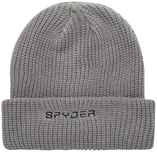 Spyder Women's Beanie - Cozy Plush Sherpa Lined Ribbed Cuff Winter Hat for Women with Embroidered and Woven Logo Patch, Pewter Heather
