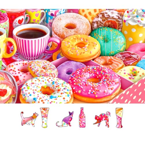 Puzzle for Adults 500 Piece Colorful Cute Donuts & Coffee Jigsaw Puzzle Fun Sweet Treats Family Challenge Puzzle for Seniors (23"x15")