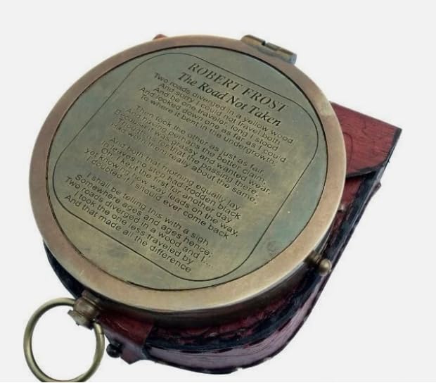Brújula de bolsillo de latón antiguo con funda de cuero – Regalo vintage de navegación náutica miniatura 2