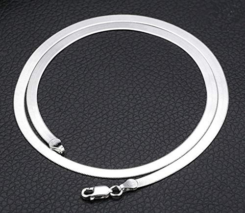 WDam Collar de Plata Cadena de Serpiente Hombres Mujeres Pareja Cadena de Hoja de Plata esterlina 4 MM, 50cm