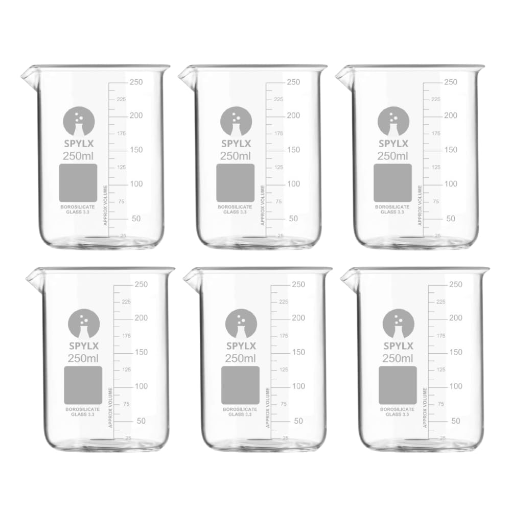 SPYLX Borosilicate Glass Beakers - 250 ml 6 pcs with Graduation Marks, Pack of 6 Detailed and easy-to-read scale for precise measurements.-image-24
