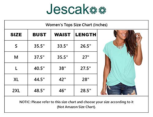 Jescakoo Womens Short Sleeve T-Shirt Scoop Neck Plain Basic Spandex Tee Lake Green Xl #TOP4