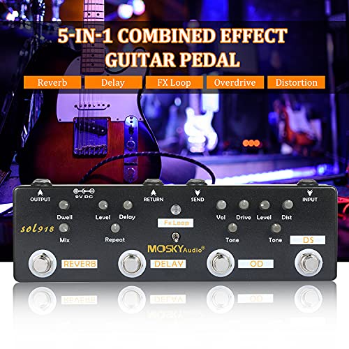 Mingzhe Pedal multiefeito 5 em 1 Pedal de guitarra de efeito combinado True Bypass Dispositivo de ef