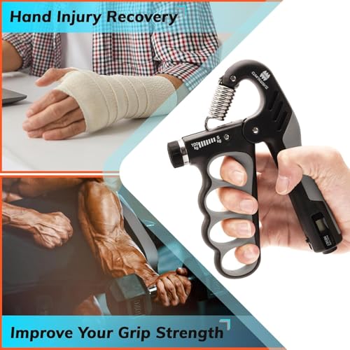 Image of Adjustable Hand Gripper 100KG+ Resistance | Heavy Duty Grip Strengthener for Hand, Wrist & Forearm Exercise | Finger & Muscle Training Tool | Gym Workout Equipment | Portable Fitness Trainer (Black & Grey)