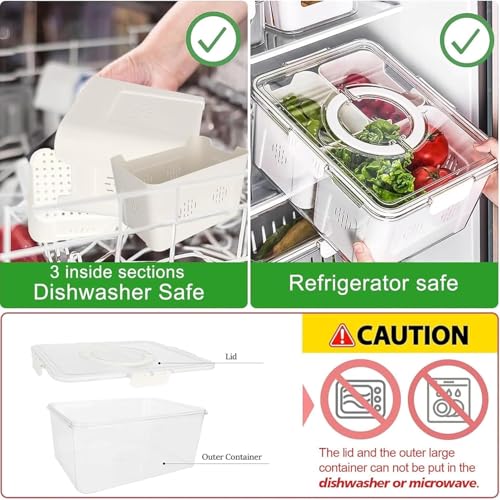 Image of Vasukie Divided Fridge Storage Boxes With 4 Serving Veggie Tray with Lid and Handle, Fridge Organizer with Removable 4 Compartment, Fridge Storage Containers (3 Large Compartment-1PC)