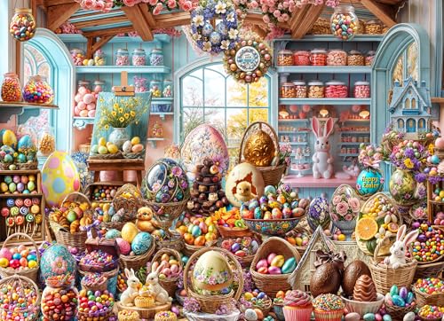 Easter Shop Jigsaw Puzzle 1000 Piece by Vermont Christmas Company - Easter Puzzles with Randomly Shaped Pieces - 26 5/8" x 19 1/4"